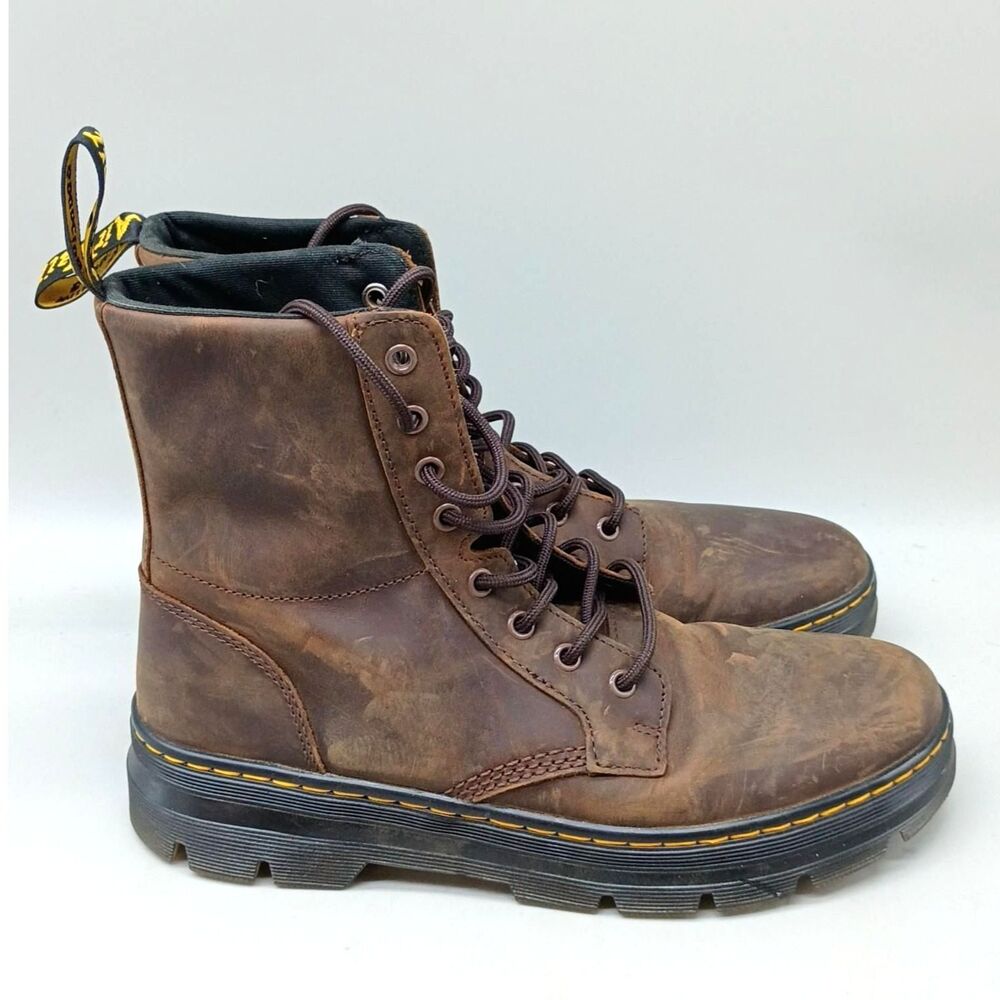 Dr. Martens Combs Unisex Brown Leather Combat Boots - Size 11W/10M